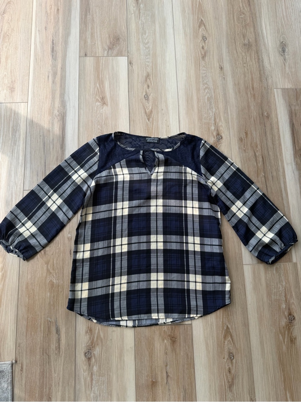 Navy Plaid Women's Blouse